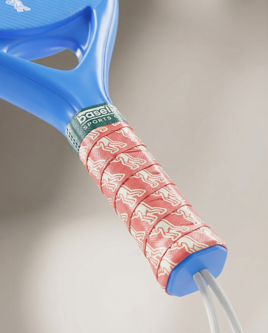 Baseline Sports Club Padel Racket – Royal Blue with Coral Patterned Grip