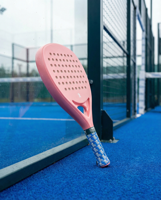 Baseline Sports Club Padel Racket – Vibrant Coral with Signature Blue Grip