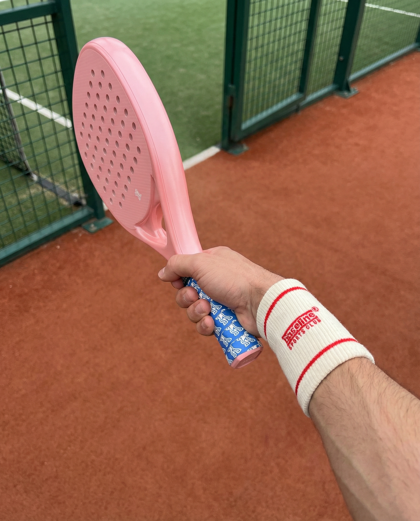 Baseline Sports Club Padel Racket – Vibrant Coral with Signature Blue Grip