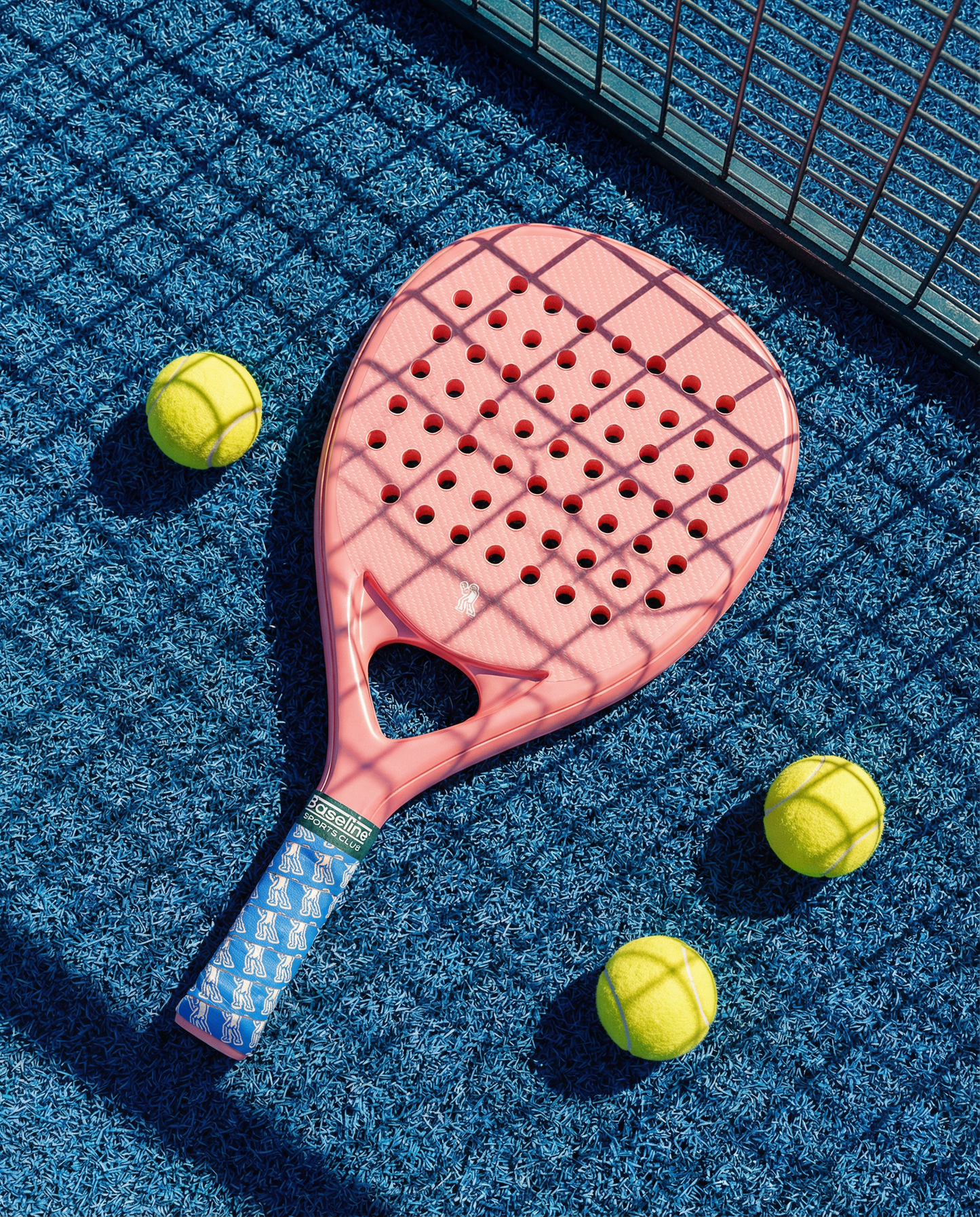 Baseline Sports Club Padel Racket – Vibrant Coral with Signature Blue Grip